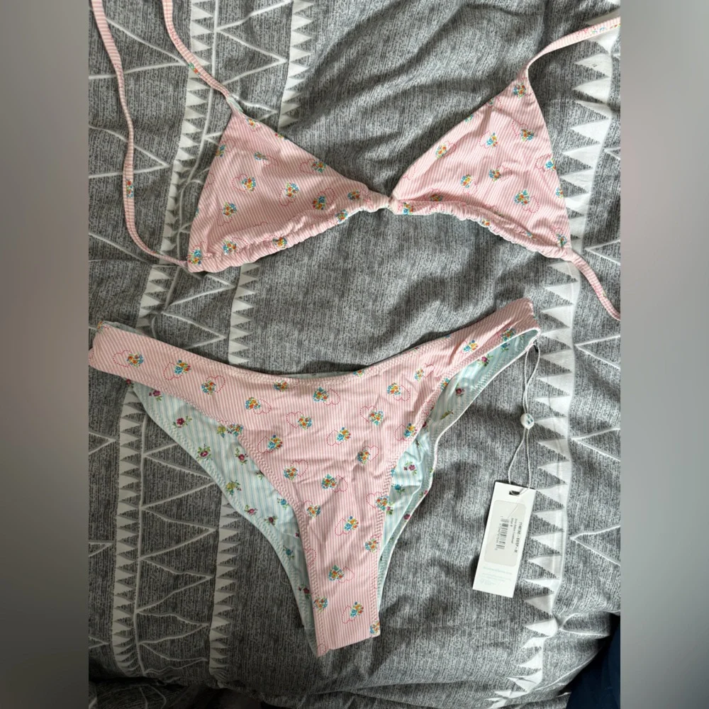 Frankie's Bikinis Reversible, Pink and Mint Floral Set